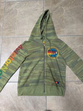 Aviator Nation Camo Zip Hoodie with Rainbow Logo